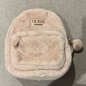 GUESS Blush Faux Fur “Elsie” Backpack with Pom Charm